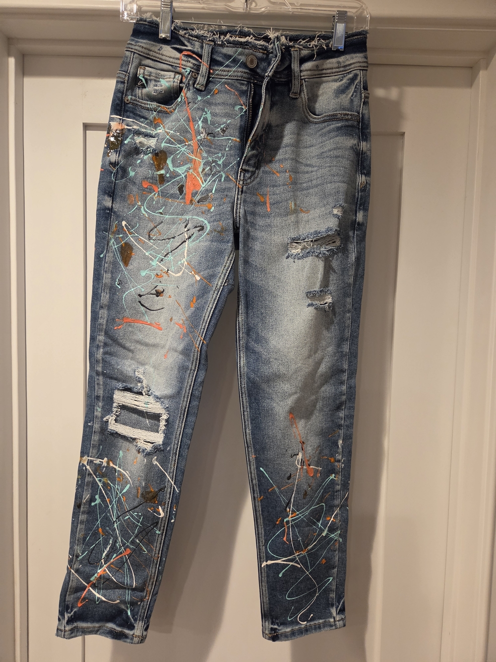 KanCan Paint-Splatter Distressed Blue Jeans